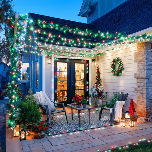 Vista 4 de JMEXSUSS 400 luces LED de Navidad rojas, blancas y verdes, luces de árbol de Navidad de 132 pies con control remoto, tira de luces para interiores