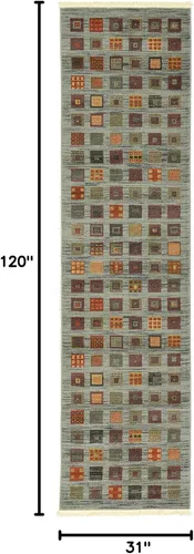 Vista 2 de Unique Loom Fars Collection - Alfombra moderna clásica de diseño geométrico inspirado en tribal, 2 pies 7 pulgadas x 10 pies 0 pulgadas, azul