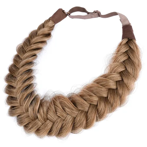 Vista 27 de Diadema ancha y despeinada de 2 mechones de cabello sintético trenzado, accesorio de belleza para mujeres y niñas, 62g/2.1 oz (caoba)