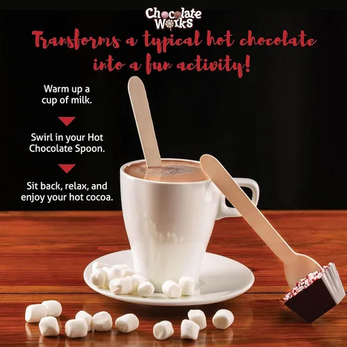 Vista 4 de Chocolate Works - Cucharas de chocolate caliente – Chocolate negro belga – Cucharas para remover cacao caliente – Envueltas individualmente
