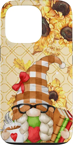 Vista 10 de Sunflower Gnome with Books for Tea Lover Librarian Reading Case for iPhone 16