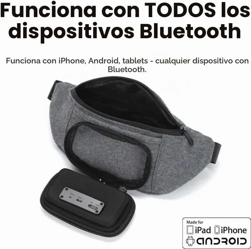 Vista 4 de Fannypack con altavoces. Riñonera Bluetooth para fiestas/festivales/ravos/playa/barcos. Funciona con iPhone y Android (gris)