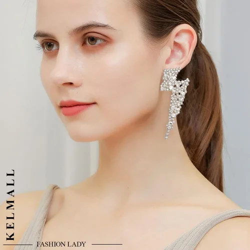Vista 3 de Aretes colgantes de cristal con perno de relámpago aretes llamativos para mujer colección KELMALL