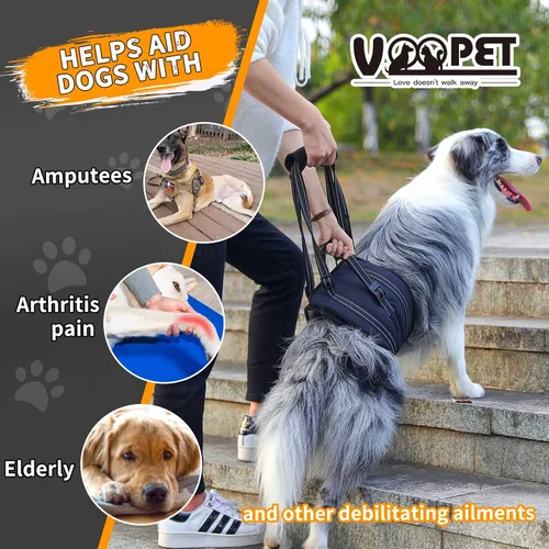 Vista 4 de voopet Arnés portátil de elevación para perros para patas traseras, arnés de perro mejorado que soporta cómodamente las piernas traseras, arnés
