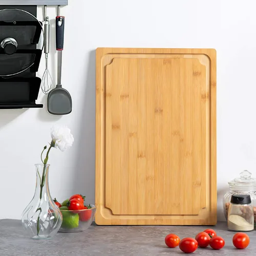 Vista 7 de Tabla de cortar extragrande, tablas de cortar de bambú de 16 pulgadas para cocina con ranura para jugo y asas, tabla de cortar de cocina para tabla