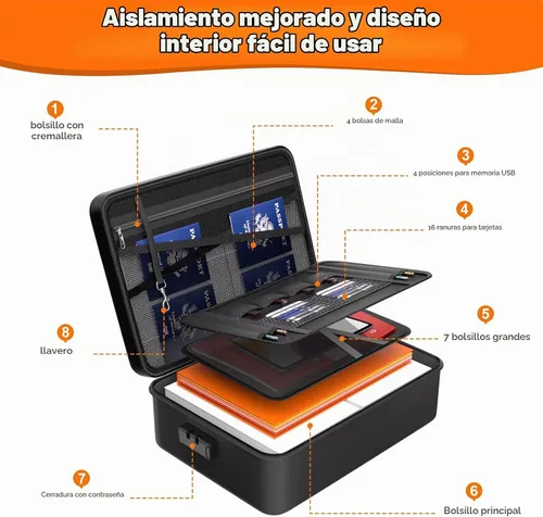 Vista 6 de Organizador de archivos ignífugo con cerradura, carpeta de documentos ignífuga, portátil, oficina en casa, almacenamiento seguro para documentos
