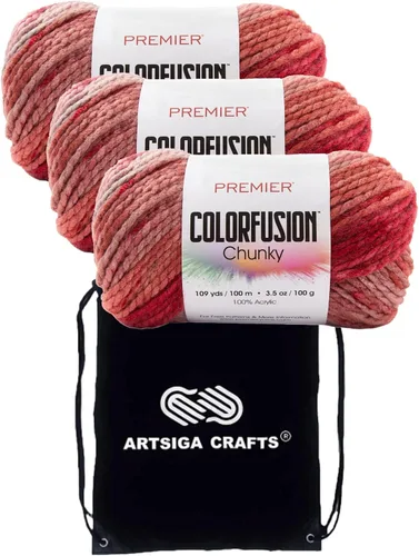 Vista 16 de Premier Yarns Colorfusion Chunky Autumn Sky 1174-02 (3 madejas) Same Dyelot Chunky Bulky #5 - Hilo de tejer suave 100% acrílico con 1 bolsa