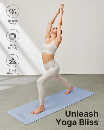 Vista 7 de Esterilla de yoga, esterilla de ejercicios antideslizante de TPE (1/4 pulgada) para pilates, fitness y entrenamientos a pie descalzo, esterilla