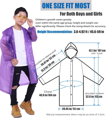 Vista 66 de Chaqueta de lluvia para niños, paquete de 2 ponchos de lluvia para niños, impermeables reutilizables para niños y niñas, impermeable, para exteriores