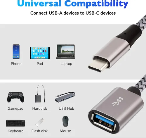 Vista 7 de Adaptador USB-C a USB 3.1 (Paquete de 2), Cable OTG tipo C trenzado de nylon USB C macho a USB A 3.0 hembra para iPhone 15, iPhone 15 ProMax
