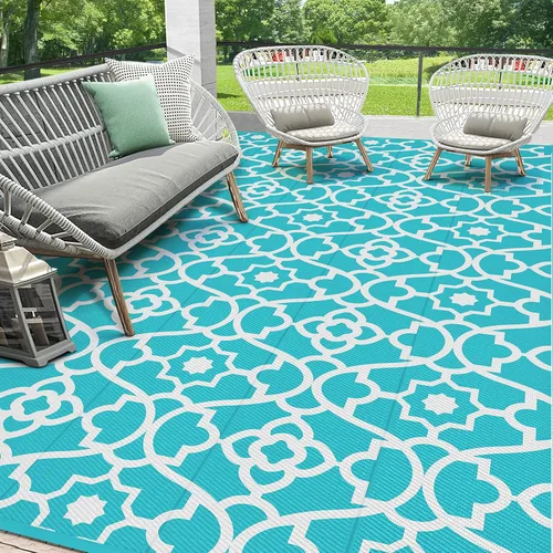 Vista 30 de HEBE Alfombra impermeable para exteriores de 5 x 8 pies para patios, alfombra de paja de plástico reversible floral, alfombra de patio, alfombra