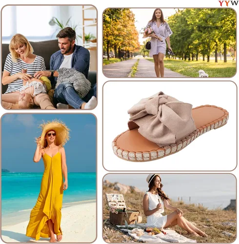 Vista 3 de YYW Sandalias planas para mujer, sin cordones, puntera abierta, estilo casual con adorno de lazo para verano, al aire libre, interiores
