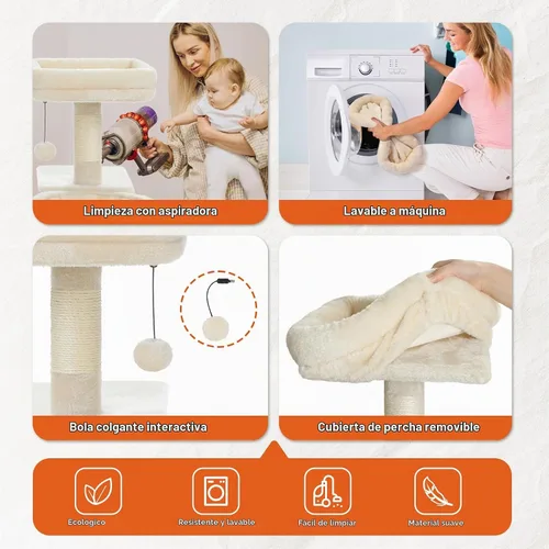 Vista 3 de PETEPELA Árbol de cactus para gatos y gatos pequeños, torre para gatos de Beige