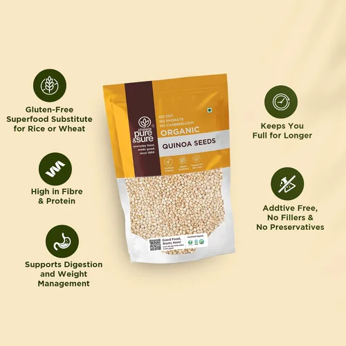 Vista 3 de Pure & Sure - Semillas de quinua orgánicas de 500 gm, granos de quinua para una alimentación saludable, veganas, sin OMG, sin conservantes