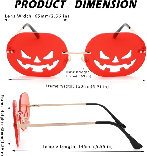Vista 5 de Gafas de sol en forma de calabaza para mujeres y hombres, divertidas gafas de Halloween sin montura ovaladas lindas gafas de fiesta - rojo + negro