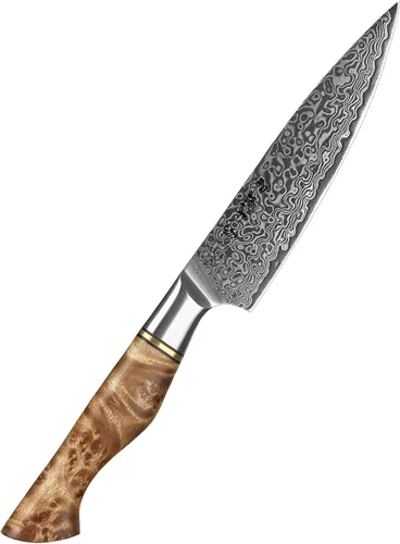 Vista 8 de HEZHEN Cuchillo utilitario de 5 pulgadas con filo de navaja - Acero de Damasco con patrón de rosa multifuncional VG10 cuchillo profesional