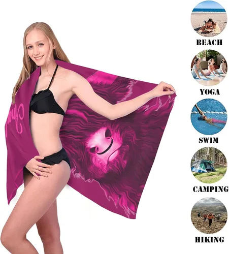 Vista 4 de XOZOTY Toalla de playa personalizada de vaca fresca rosa y roja con nombre para deporte, boda, regalo de cumpleaños, 30 x 60 pulgadas, 2 lados