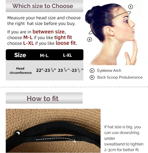 Vista 5 de Sombrero de paja para mujer, ala ancha, UPF 50, sombrero de verano, plegable, para playa