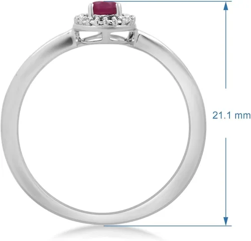 Vista 4 de Jewelili Anillo de compromiso de plata de ley de 0.197 x 0.118in con rubí de corte de pera y diamante redondo blanco natural