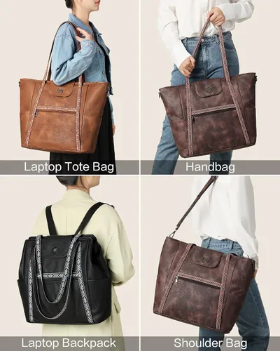 Vista 5 de FADEON Bolsos cruzados para mujer y bolso de mano para laptop, colección marrón