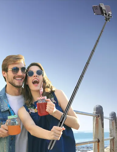 Vista 9 de Trípode de aluminio de 71" para teléfono, trípodes de viaje para iPhone con control remoto, trípode de selfie para celular extensible compatible
