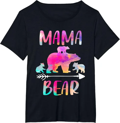 Vista 30 de Bear Matching Family Outfits, Funny Mama Bear Three Cubs T-Shirt Negro