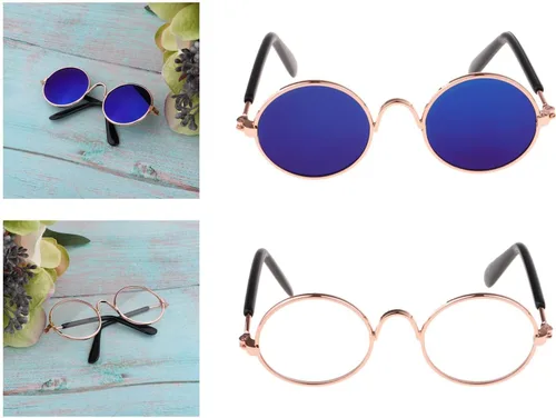 Vista 3 de Esquirla 2 pares de gafas de sol redondas retro de 1/6 BJD para muñecas, disfraz, accesorios de cosplay, azul y transparente