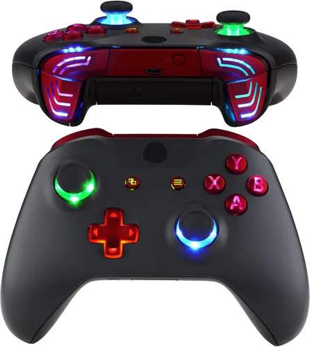 Vista 9 de eXtremeRate Multi-Colors Luminated Dpad Thumbsticks Start Back ABXY Action Buttons, Scarlet Red Classical Symbols Buttons DTFS (DTF 2.0) LED Kit for