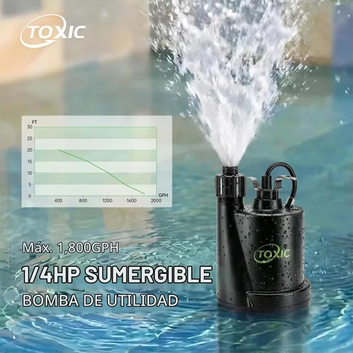 Vista 7 de Bomba de sumidero sumergible de 1/4 HP 1800 GPH Bomba de agua portátil