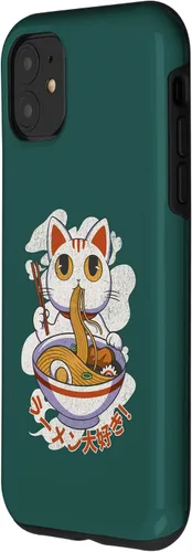 Vista 2 de Funda linda para iPhone 11 Chinese Lucky Cat Eating Ramen noodle lover anime Japón