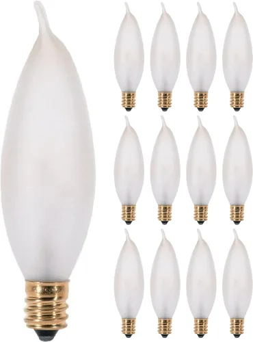 Vista 8 de (Paquete de 12) candelabro transparente (E12) punta de llama 120 V decorativa, 25watts, 120 volts