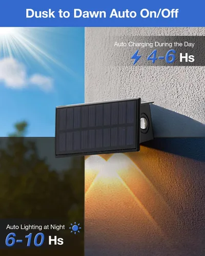 Vista 4 de Luces de Valla Solares Impermeables para Exteriores de 3 Lados LED para Pared y Paisajismo para Patio, Terraza, Patio, Barandilla, Garaje, Piscina
