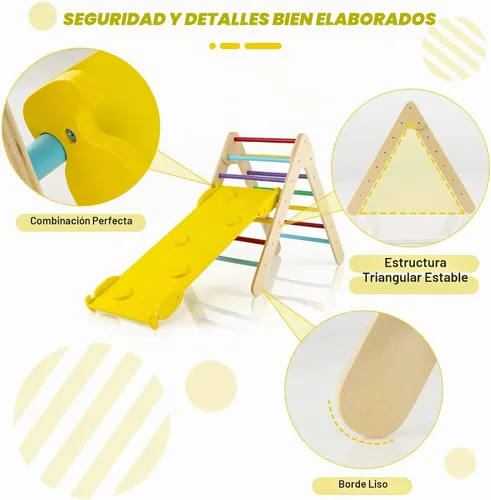 Vista 6 de HONEY JOY Escalador Triangular con Rampa, Rampa de 2 Lados para Escalar y Deslizarse, Escalera Triangular de Escalada para Niños para Guardería