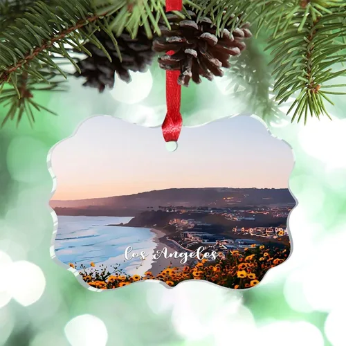 Vista 13 de Los Ángeles Beach California, Estados Unidos, decoración de árbol de Navidad, recuerdo de ciudad de campo, recuerdos de Navidad personalizados