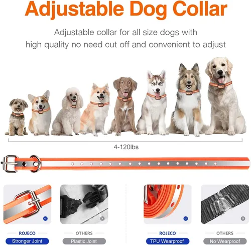 Vista 6 de ROJECO Collar de entrenamiento para perros con control remoto de 3300 pies, IPX7 impermeable, recargable, collar de choque para perros grandes