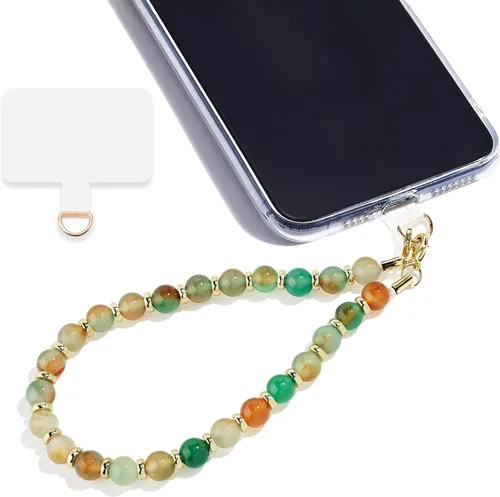 Vista 31 de Correa de muñeca con cuentas de mármol para mujer, diseño desmontable 304 Steel Core, detachable phone wristlet with tether tab, keeps your phone