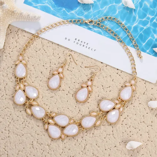 Vista 3 de Firstmeet - Conjunto de collar de resina brillante con aretes