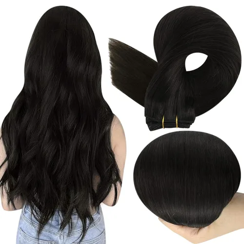 Vista 10 de Full Shine Extensiones de trama de cabello humano, cabello natural negro brillante, para mujeres, 1.76 oz (50 g), 10 pulgadas (25.4 cm), cabello