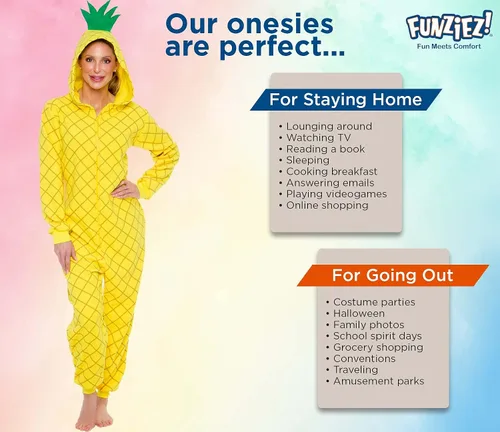 Vista 5 de Slim Pineapple and Avocado Adult Onesie - Food Halloween Costume - One Piece Cosplay Suit for Adults Women and Men FUNZIEZ