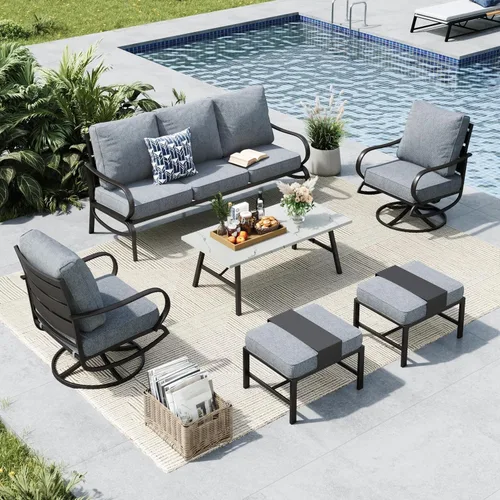 Vista 40 de MFSTUDIO Juegos de muebles de patio, sofás de conversación de metal para exteriores con 1 sofá de 3 asientos para jardín, cojín beige