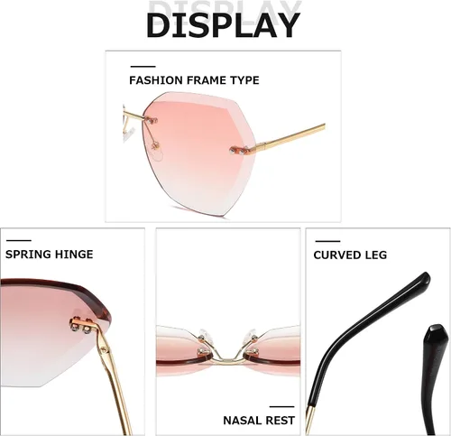 Vista 5 de AEVOGUE - Los lentes de sol para mujer sin bordes lentes de corte de diamante de tamaño grande AE0534
