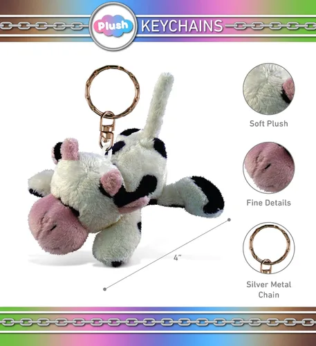 Vista 2 de DolliBu - Llavero de peluche de vaca de peluche Llavero de peluche de vaca suave, lindo llavero para amantes de la felpa de animales de granja