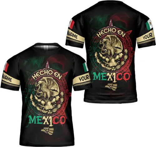 Vista 6 de Camiseta personalizada con nombre de México, camisetas con nombre personalizado, bandera azteca mexicana de EE. UU., unisex 3D impreso, para hombres