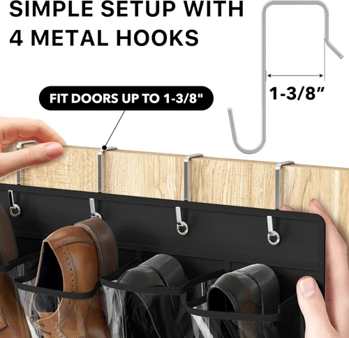 Vista 5 de Simple Houseware - Organizador de zapatos colgante con 24 bolsillos grandes y transparentes para colgar en la puerta, color negro