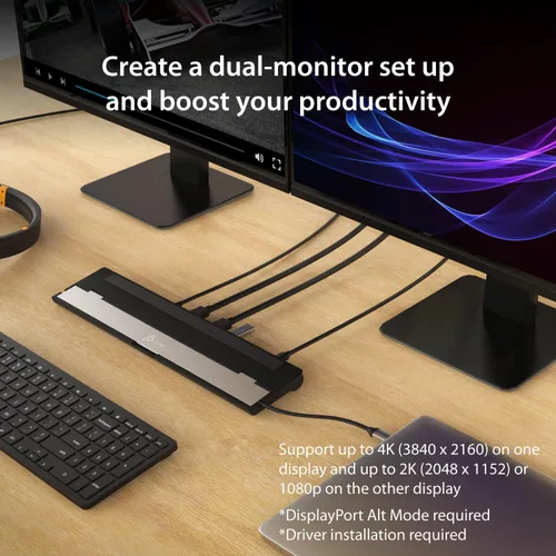 Vista 3 de j5create Estación de acoplamiento HDMI dual USB-C (10 en 1), pantalla HDMI dual 4K + 1080p, USB-A x3 de 5 Gbps, lector de tarjetas SD, PD 100 W