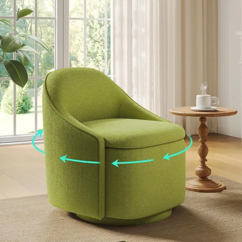 Vista 16 de LINSY Silla Giratoria de Acento con Almacenamiento, Cómodas Sillas de Barril de Chenilla, Pequeño Sillón Moderno Giratorio de 360 Grados para Sala