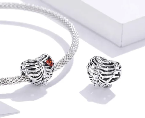 Vista 2 de BABAMIA Dijes de corazón con dije de rosa para pulseras cuentas de plata de ley 925 se adapta a pulseras y collares pavimentados con circonita