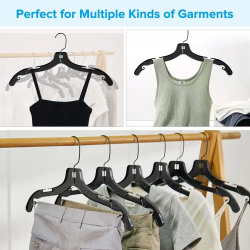 Vista 6 de Perchas de plástico con gancho de metal giratorio de 360 grados, perchas de ropa resistentes, perchas duraderas para camisas, abrigos y vestidos