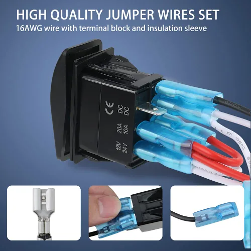 Vista 7 de Interruptor basculante impermeable de encendido y apagado de 12 V/20 A 24 V/10 A 7 pines DPDT luz LED azul, con cables de puente para barco