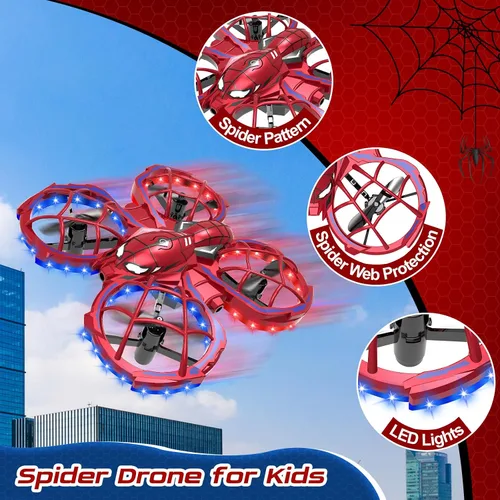 Vista 2 de Spider Mini Drone para niños principiantes – Lanzar para volar RC Quadcopter con luces LED, 2 baterías, sin cabeza, modo de 3 velocidades, giros 3D